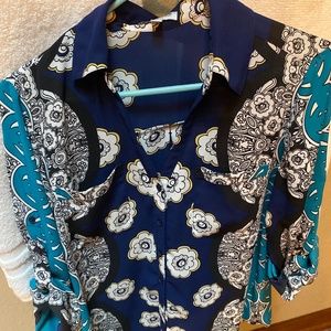 Express Original Fit Portofino Shirt Medium Pattern Blue/Teal/White